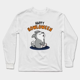 Happy Howloween Cute Halloween Wolf Pun Long Sleeve T-Shirt